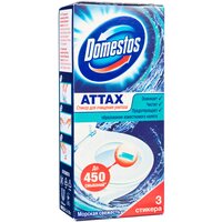 Domestos Attax, стикер для очищения унитаза, антиналет, Морская свежесть, 3 шт х 10 гр