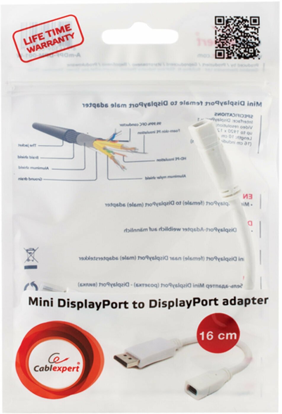 Переходник miniDisplayPort-DisplayPort Cablexpert A-mDPF-DPM-001-W - фотография № 2