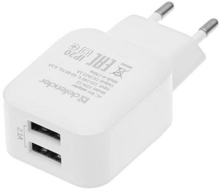 Сетевое зарядное устройство Defender EPA-13, 2 USB, 2.1 А, белое