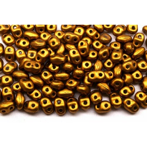 Бусины MiniDuo 2х4мм, отверстие 0,7мм, цвет 00030/01740 золотистая бронза матовый металлик, 707-005, 5г (около 115шт)