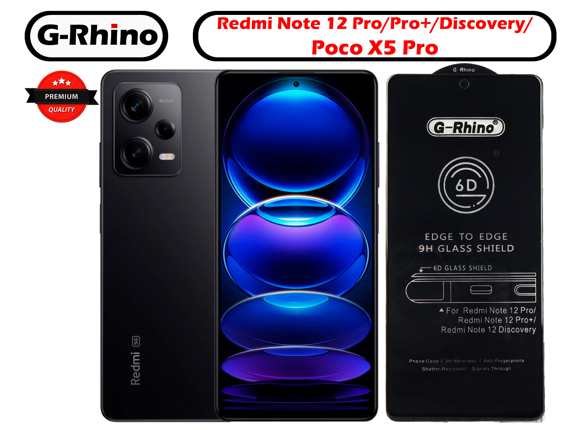 Защитное стекло G-Rhino для Xiaomi Redmi Note 12 Pro , Note 12 Pro+ , Poco X5 Pro Закаленная прозрачная защита 9H на экран для смартфона