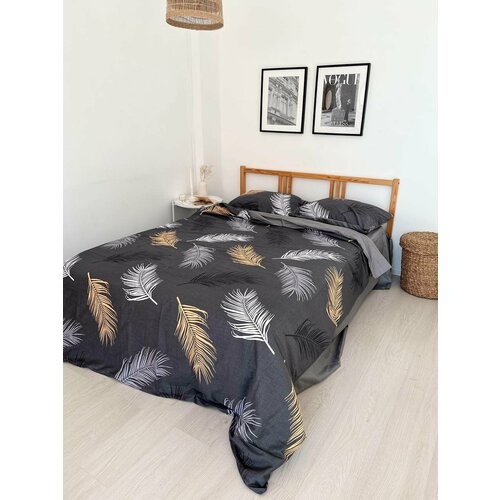 Сатиновое 2 спальное постельное бельё с европростыней, 4 наволочки