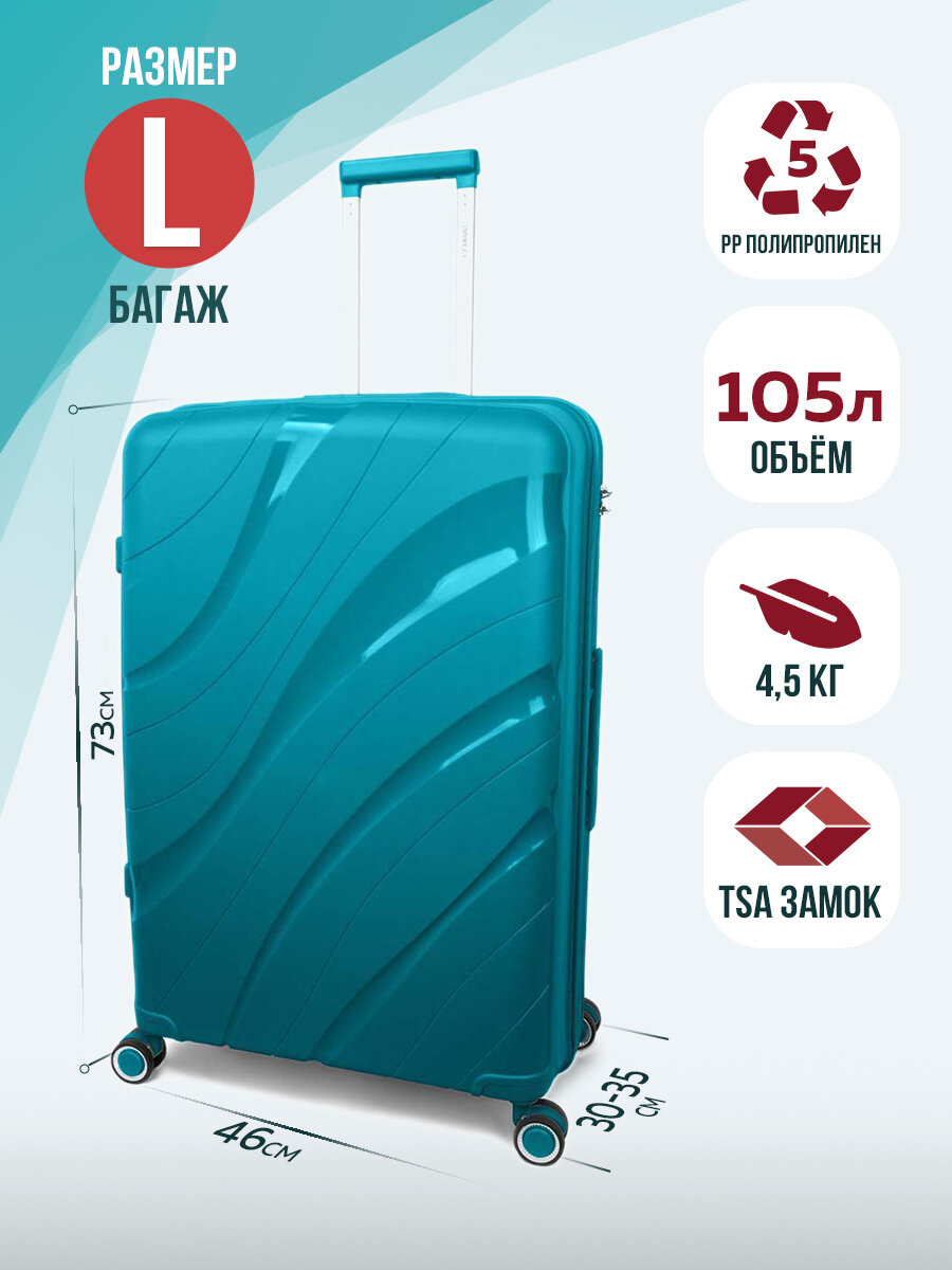 Ударопрочный чемодан из полипропилена с расширением размер 9001L-Бирюзовый