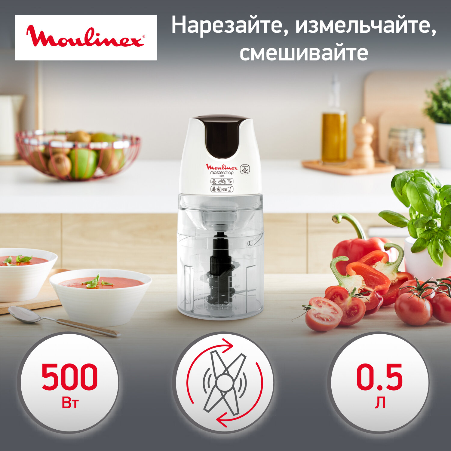 Измельчитель Moulinex DJ450B10 белый/черный