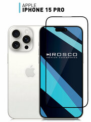 Защитное стекло ROSCO для Apple iPhone 15 Pro (Эпл Айфон 15 Про) с олеофобным покрытием, не мешает работе датчиков, прозрачное стекло, с рамкой