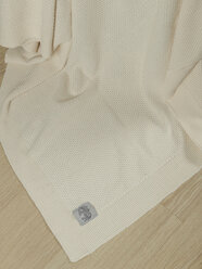 Плед 180х220, вязаный, Warm Whiff, молочный, хлопок 100%, покрывало на кровать, на диван, на кресло, большой