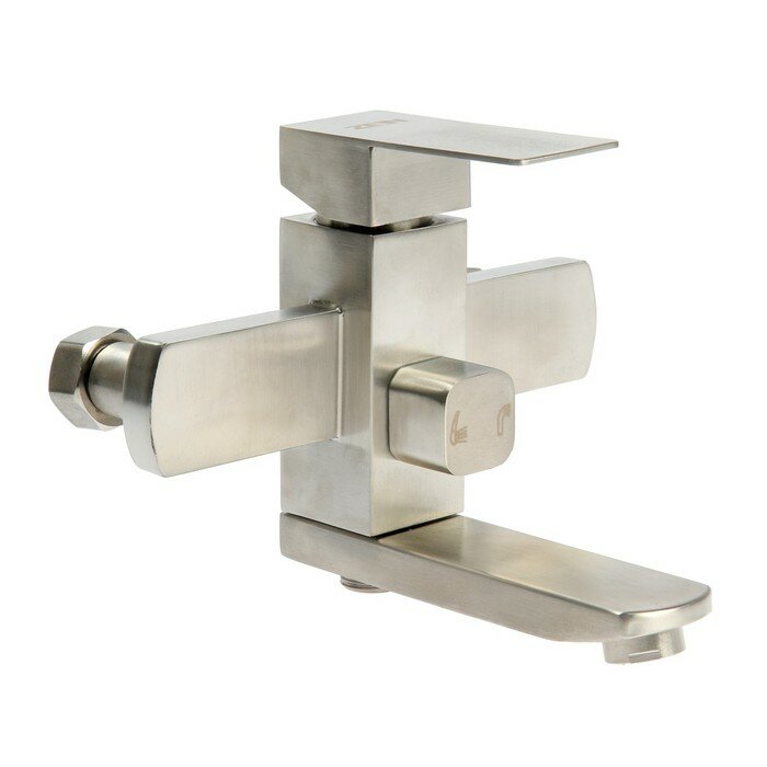 фото Смеситель для ванны ZEIN, квадрат, короткий излив, с душевым набором, нержав сталь, сатин 9418108