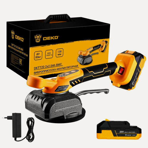 Изображение товара Виброприсоска аккумуляторная Deko DKTT20 для укладки плитки, 20В, 2x2.0Ач, в кейсе (063-4377)