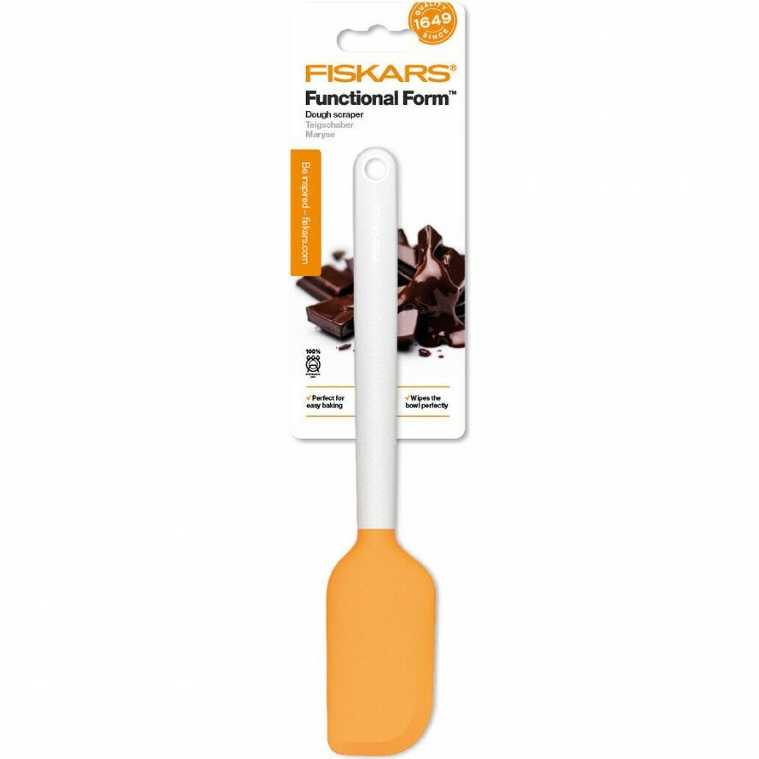 Лопатка FISKARS Functional Form 1023615, пластик/силикон белый/оранжевый 26.5 см 1 шт. 5 см