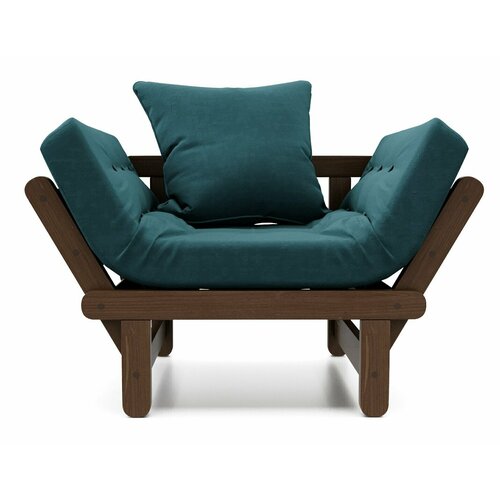 Кресло сламбер-с Бирюзовый-Сосна, велюр, деревянное, мягкое, для дачи, для кафе и бара, на веранду, в террасу, для бани, лофт 