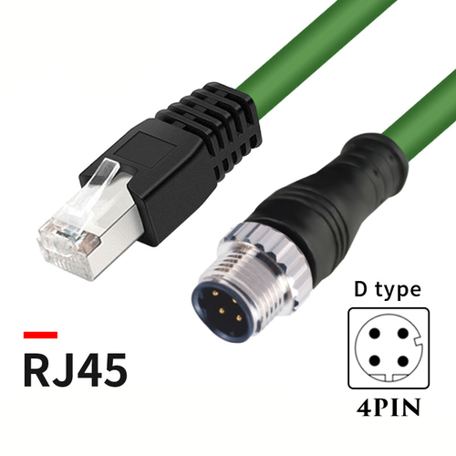 Кабель интернет Ethernet MyPads с M12 на RJ45 для датчиков 4-Pin внутренняя резьба IP67 8 жил темно-зеленый 1 метра