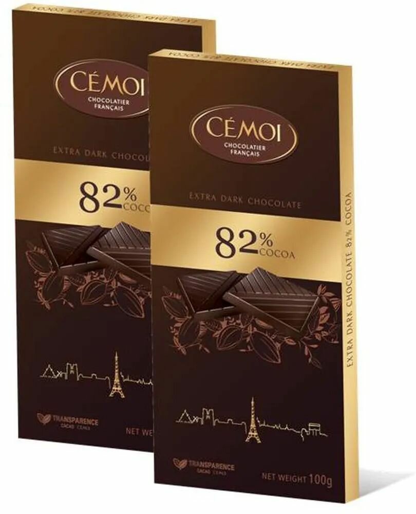 Горький шоколад Cemoi 82% 2шт по 100г Какао