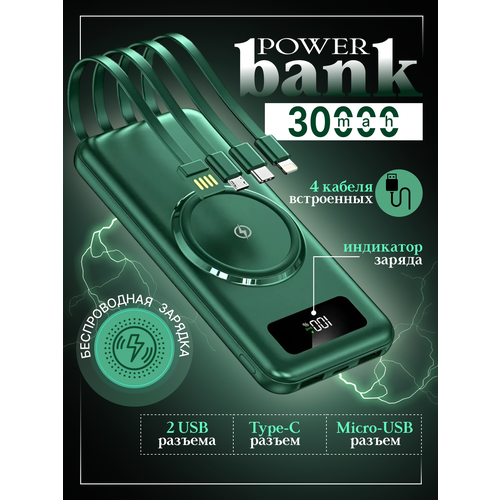 Powerbank 30 000 mAh с зарядкой и беспроводной зарядкой зеленый 289900₽