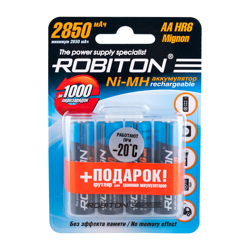 Аккумулятор Ni-Mh 2850 мА·ч 1.2 В ROBITON AA R6 Mignon 2850