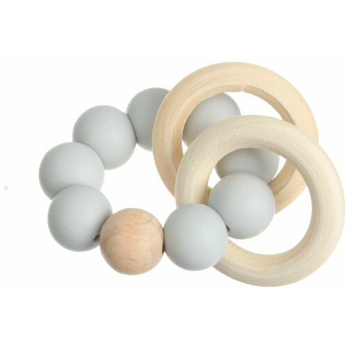 Прорезыватель силиконовый с деревянным кольцом цвет серый 479₽