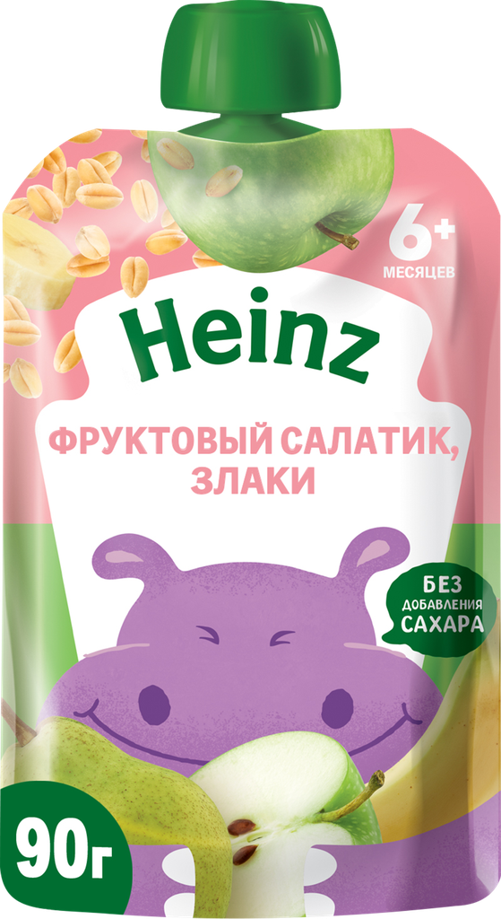 Пюре фруктовое HEINZ Natural Фруктовый салатик со злаками, с 6 месяцев, 90г