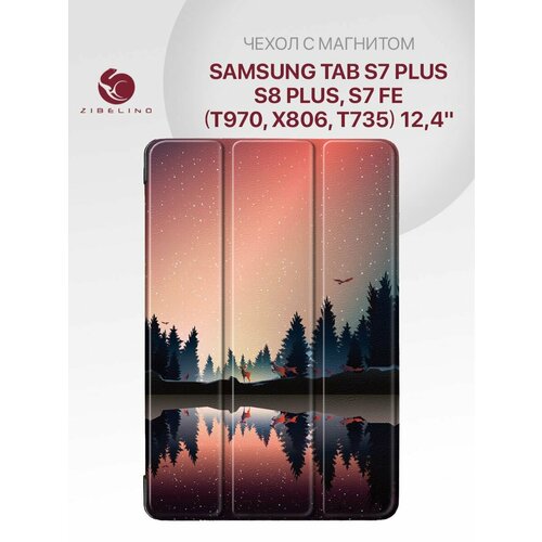 защитная пленка для samsung galaxy tab 4 8 0 на самсунг гелакси таб 4 8 0 глянцевая Чехол для Samsung Tab S7 Plus, S8 Plus, Samsung Tab S7 FE (12.4') T970 X806 T735 с магнитом, с рисунком закат / Самсунг Галакси Таб S7 Плюс S8 Плюс S7 ФЕ Т970 Х806 Т735