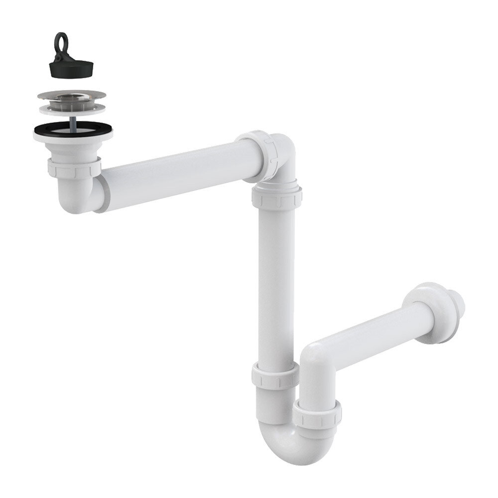 Сифон для раковины и мойки Alcadrain 1 1/2х40 мм со смещением с выпуском d60 мм белый (A413/AG210511100)