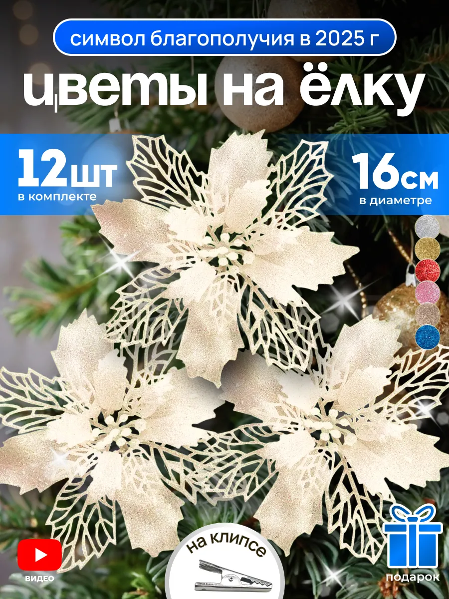 Новогодние игрушки на елку цветы новый год 2025