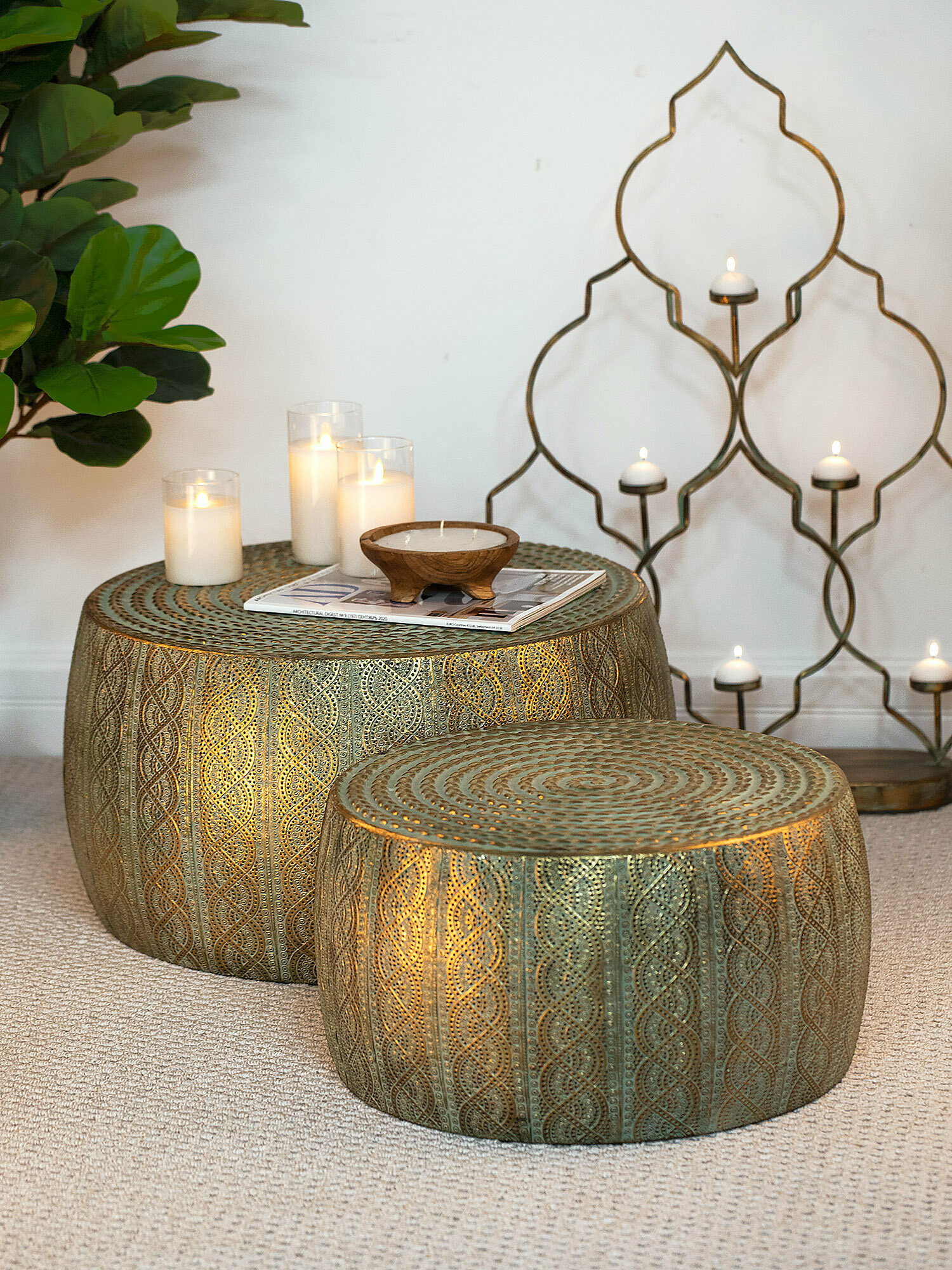 57-144 Столики интерьерные Мадагаскар, набор 2 предмета 60х60х32; 50х50х25см, Glasar