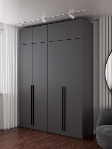 Изображение товара Шкаф распашной Пакс 4-2А с антресолью | ЛДСП Графит | Ручки черные