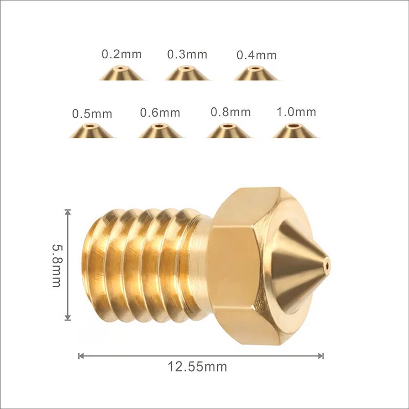 DYMagic латунные сопла для 3D-принтеров E3D V5 03 04 05 06 08 10 мм 10PCS 0.5mm 1.75mm