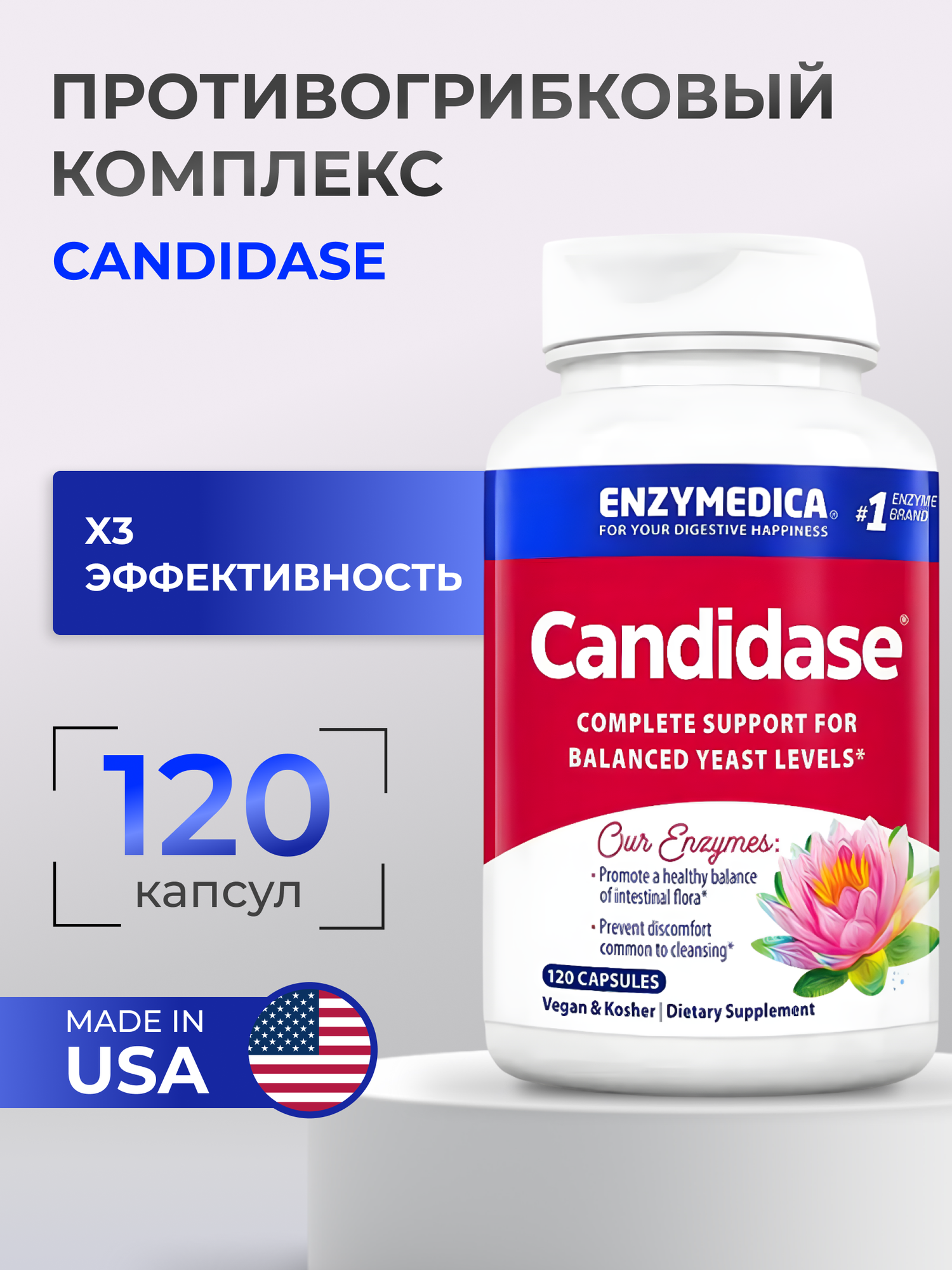 Enzymedica Candidase Кандидаза 120 капсул