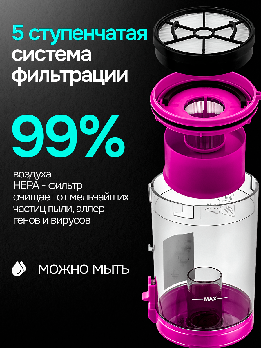 Bертикальный проводной пылесос BRAYER BR4272, 600Вт, мощность всасывания 185Вт, труба 79 см, насадки, розовый, черный — фото 1