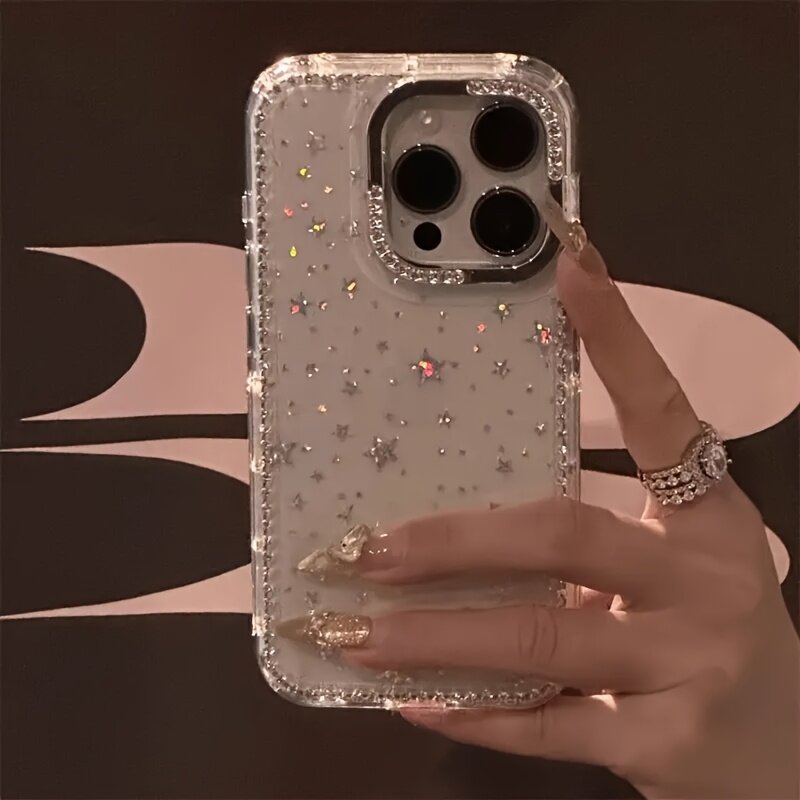 Прозрачный чехол для смартфона со стразами и кристальной окантовкой, звездный дизайн, противоударный.