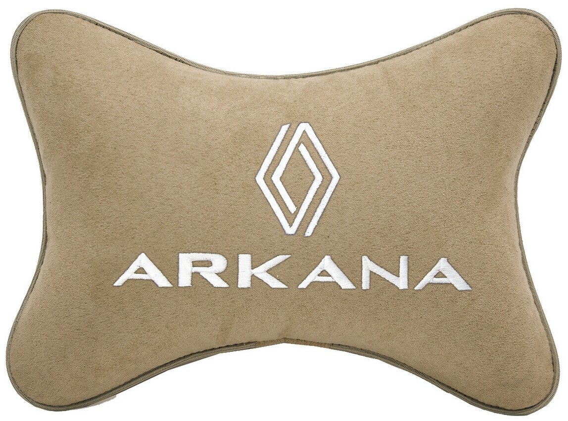 Автомобильная подушка на подголовник алькантара Beige с логотипом автомобиля RENAULT Arkana