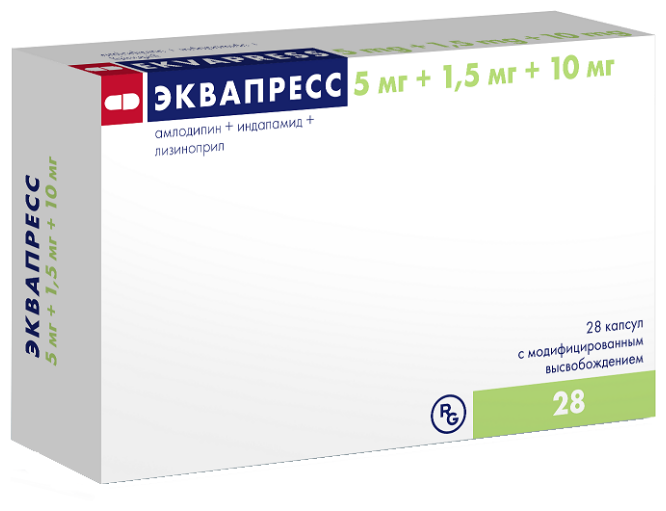 Эквапресс капс. модиф. высвоб., 5 мг+1.5 мг+10 мг, 28 шт.