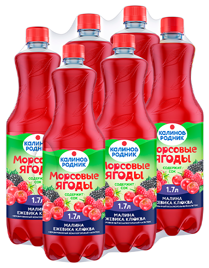 Напиток сокосодержащий Калинов Родник Морсовые ягоды Малина-ежевика-клюква, 6 шт по 1,7 л