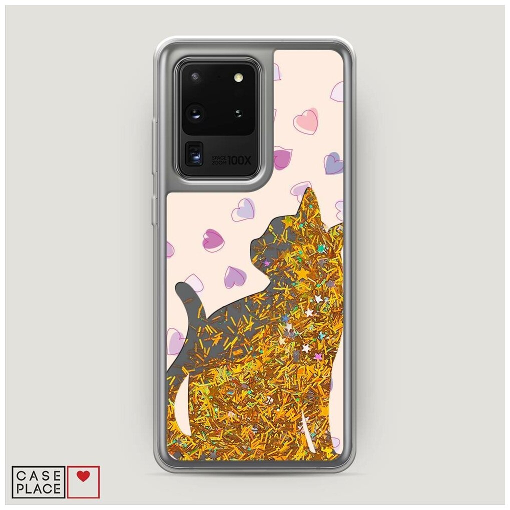 Жидкий чехол с блестками "Прозрачный кот" на Samsung Galaxy S20 Ultra / Самсунг Галакси S20 Ультра