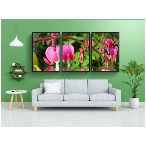 фото Набор модулных постеров для интерьера "плачущее сердце, отражение воды, цветок" 60x90 см. в тубусе, без рамки lotsprints