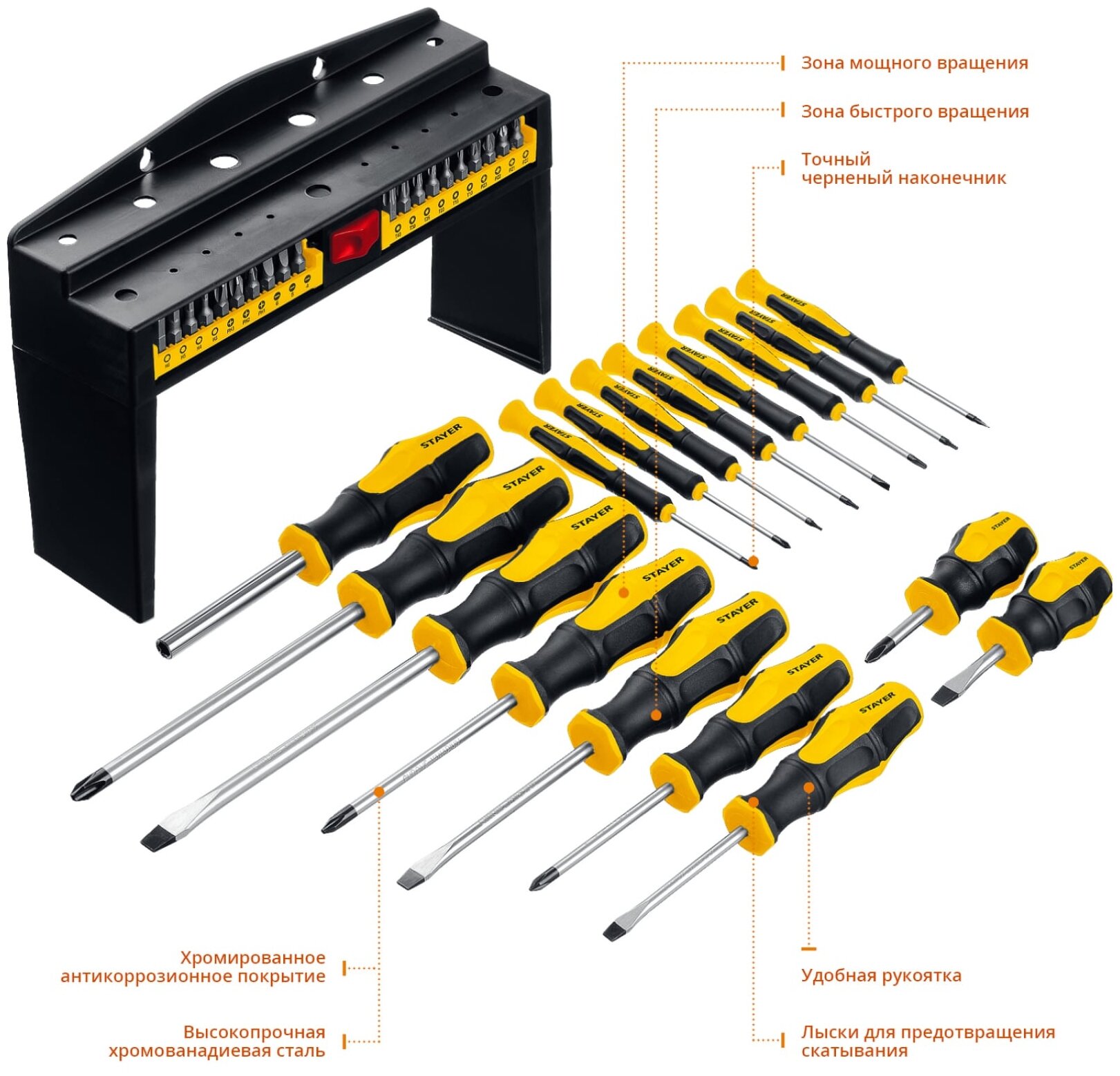 STAYER Hercules-Pro-37 37 предм, Набор отверток с насадками (25312-H37)