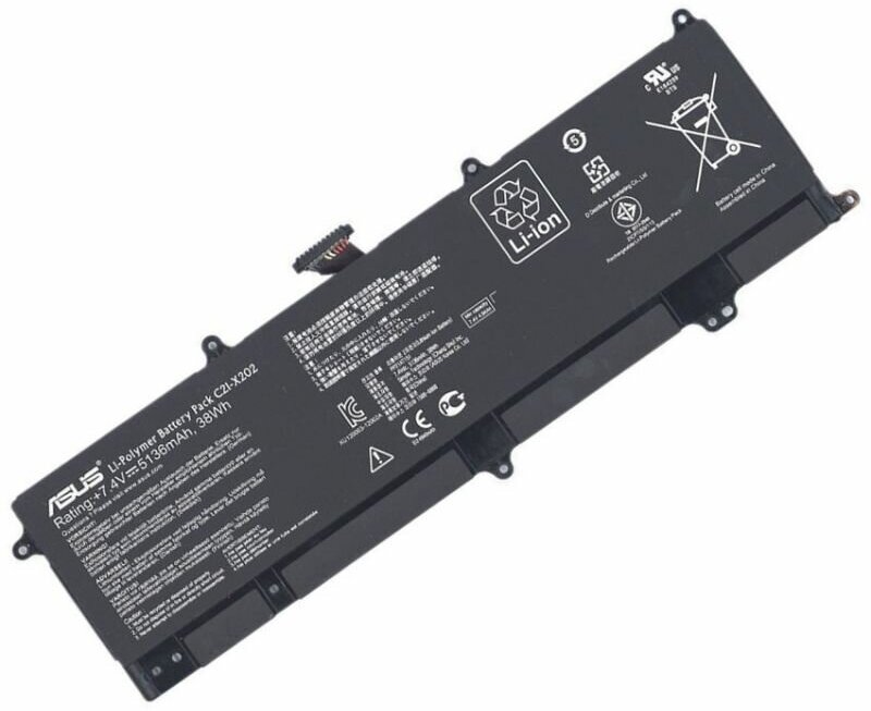 Аккумулятор для ноутбука Asus S200, S200E, X202E, (C21-X202), 5136mAh, 7.4V, черный, ORG