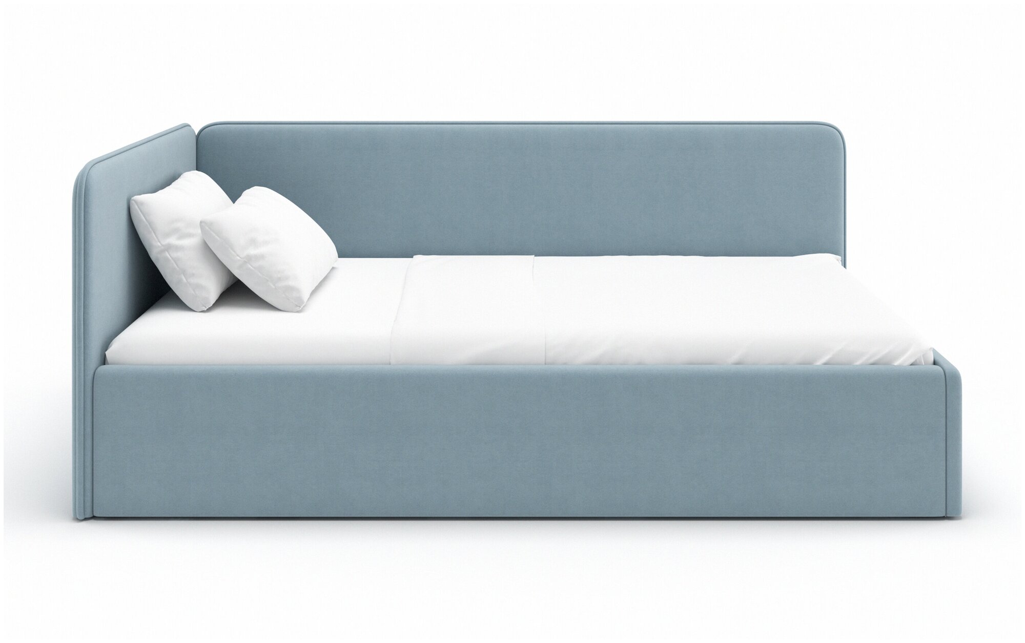 Кровать - диван Romack Leonardo 70х160 голубой с ящиком для белья боковой спинкой мягким изголовьем односпальная - фотография № 3