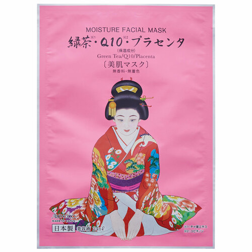 Увлажняющая маска для лица на основе зеленого чая и коэнзимов Q10 Aishodo Maiko Moisture Facial Mask Green Tea/Q10/Placenta, 10 шт.