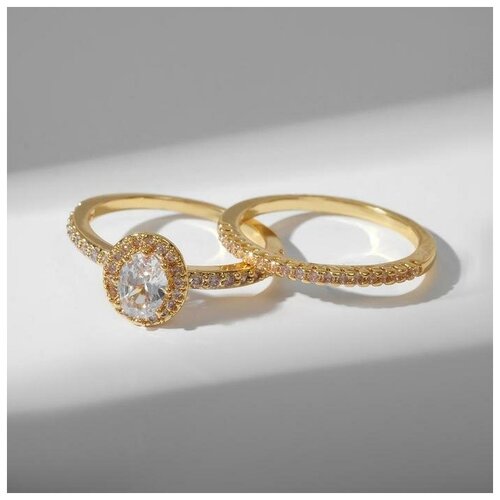 фото Кольцо "сокровище" кристалл овал, цвет белый в золоте, размер 18 yandex market