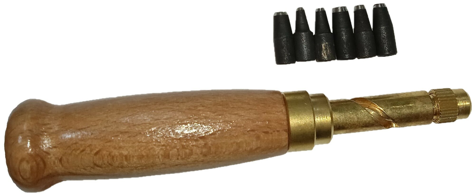 Ручной пробойник с деревянной ручкой (6 насадок в комплекте)