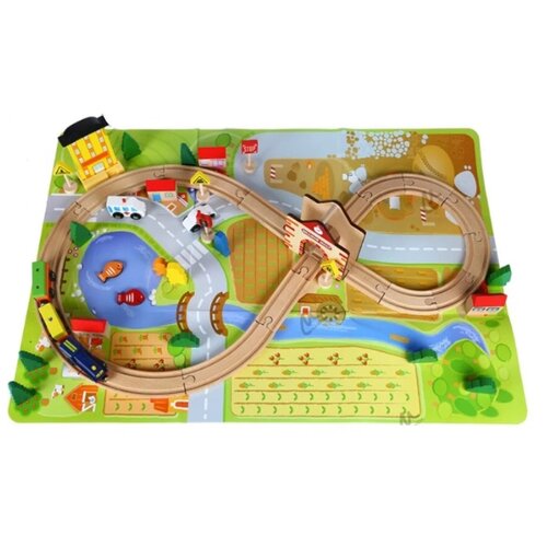 Железная дорога. Деревянная дорога Городок 54 детали.