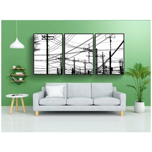 фото Набор модулных постеров для интерьера "линии электропередач, телефонные столбы, силуэт" 60x90 см. в тубусе, без рамки lotsprints