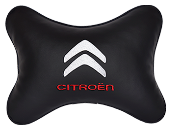 Автомобильная подушка на подголовник экокожа Black с логотипом автомобиля CITROEN