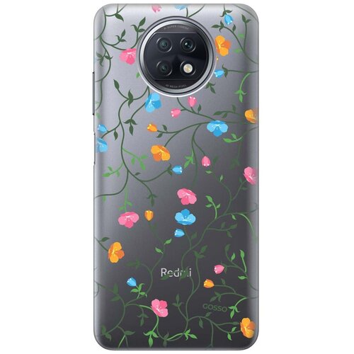 фото Ультратонкий силиконовый чехол-накладка transparent для xiaomi redmi note 9t с 3d принтом "сurly flowers" gosso