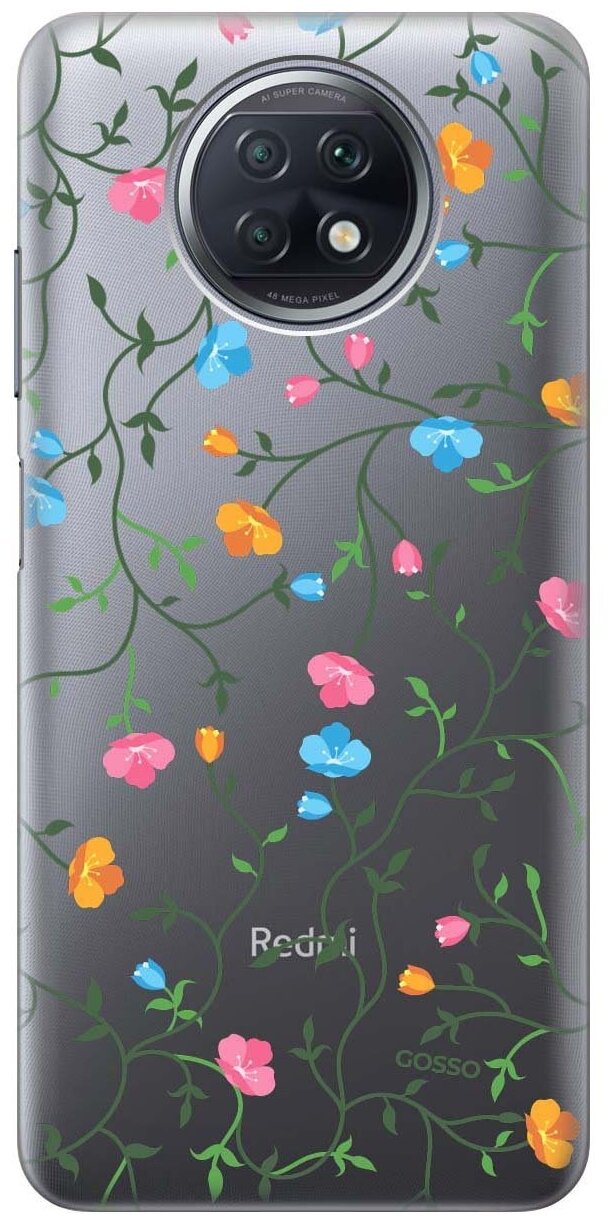 Ультратонкий силиконовый чехол-накладка Transparent для Xiaomi Redmi Note 9T с 3D принтом "Сurly Flowers"