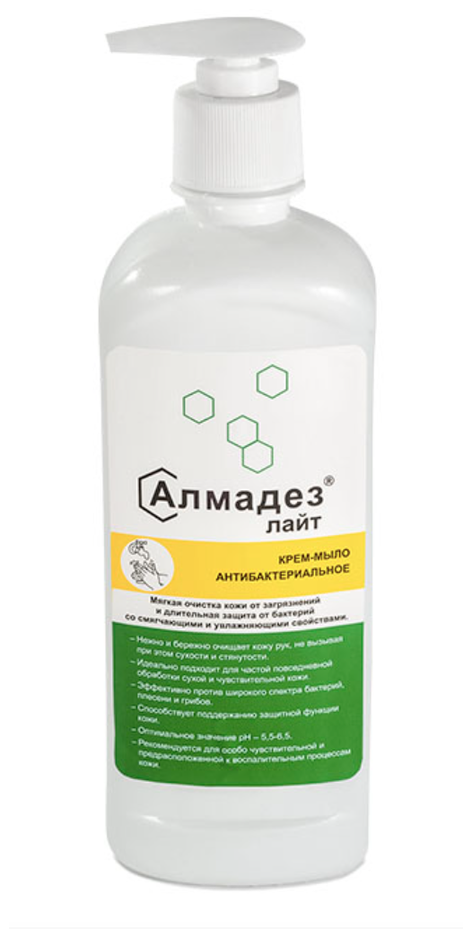 Антисептическое средство Дезинфицирующее мыло Алмадез-Лайт антибактериальное 0,5 л (с дозатором)