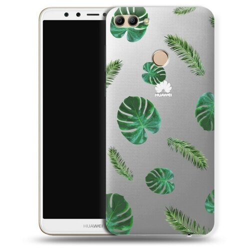 Полупрозрачный дизайнерский силиконовый чехол для Huawei Y9 2018 Зеленые листья