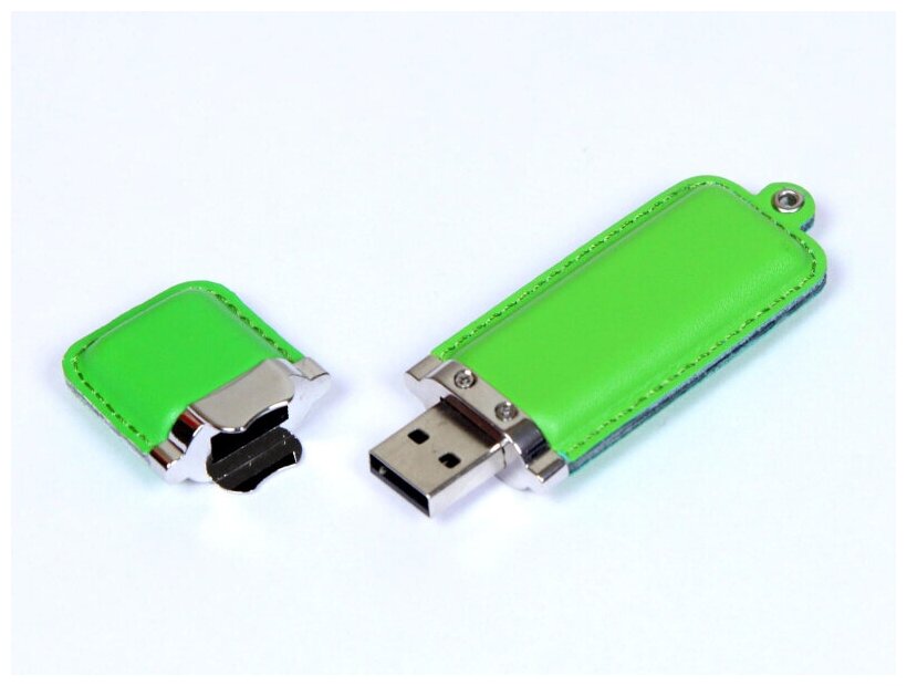 Кожаная флешка классической прямоугольной формы (64 Гб / GB USB 2.0 Зеленый/Green 215 Оригинальная флешка необычный подарок для учителя)