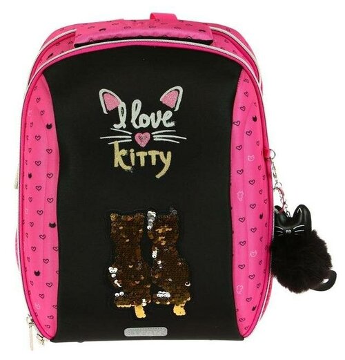 Рюкзак каркасный, deVENTE Cool, 39 х 30 х 19 см, Love Kitty, чёрный/розовый