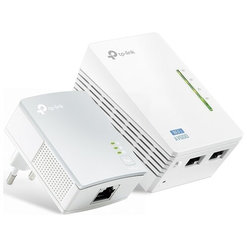 tp link tl pa4010p kit av600 комплект адаптеров powerline со встроенной розеткой Wi-Fi+Powerline адаптер TP-LINK TL-WPA4220KIT, белый